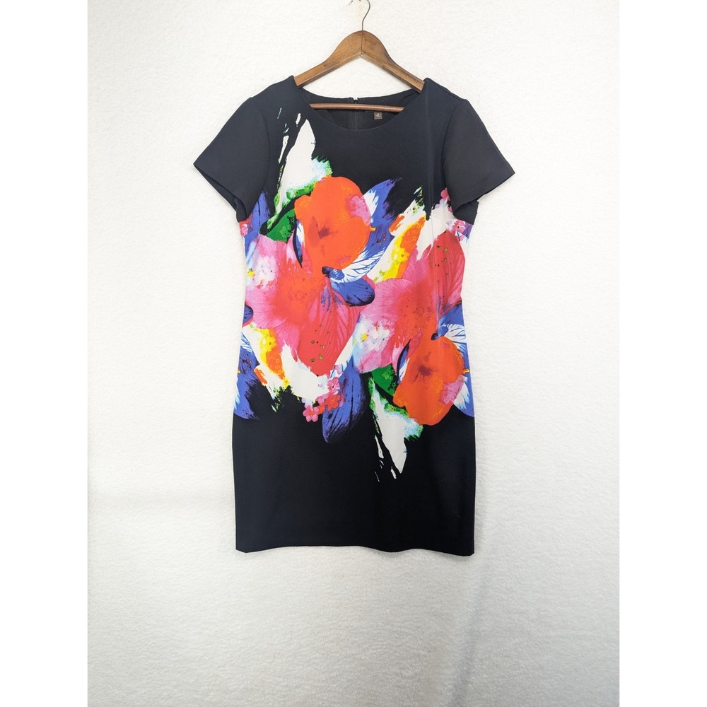 Voir Voir Dress Black Floral Pattern Short Sleeves Size 12